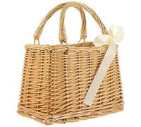 DEARMAMY Woven Basket Woven Tote Small Hobo Purses for Women Wooden Crochet Hooks Tote Storage Basket Willow Hand Woven Basket Rattan Vintage Purse Fruit Storage Basket Woven Bag Toy