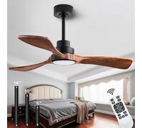 Dearnow Ceiling Fan with Remote Control, 42 Inch Wooden Ceiling Fan Indoor Outdoor with 3 Wooden Blades for Patio, Living Room, Office