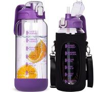 DEARRAY 1.5 Litre Glass Water Bottle With Straw & Time Markings - Large Leakproof Motivational Drinking Bottle, Big Pitcher Jug With Lid, BPA Free Carafe