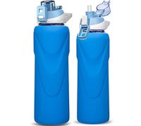 DEARRAY 1l / 1 litre Sports Glass Water Bottle with Straw & Silicone Sleeve Large Reusable BPA-free Glass Drinking Bottle with Flip Top Lid for Gym, Travel, Hiking