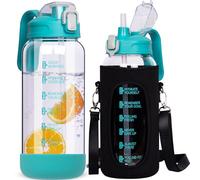 DEARRAY 2L Motivational Glass Bottle with Straw and Time Marker, 2 Litres Large Transparent Borosilicate Water Jug