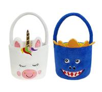DearSun 2 Pcs Halloween Trick or Treat Bags Dinosaur & Unicorn Plush Baskets, Halloween Candy Bucket for Kids Gifts Party Decoration Supplies, Dia 8" * H 15.7"