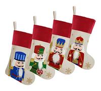 DearSun 5 Pcs Bags 18" Christmas Stocking with Santa Reindeer Snowman Angel Pattern Linen Stocking (4 pcs Nutcracker)
