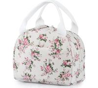 Dearwber Lunch Bag - Insulated Lunch Box for Women, Reusable Large Capacity Cooler Bag for Adult, Small Leakproof Cute Corduroy Lunch Tote,Lunch Tote Bag for Work Office Travel Picnic (Pink Flowers)