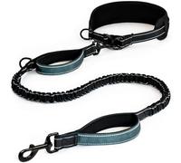 DearWells Waist Leash for Dog Walking - Reflective Hands-Free Bungee Leash with Dual Handles, Quick Release Buckle & Padded Belt - Ideal for Running, Hiking & Large Dogs (Black and Gray)