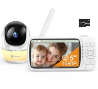 DEASON Baby Monitor with Camera and Audio, Early Education and White Noise, 64G TF Card, 5 Inch Display, 1080P Video 2 Way Talk, Sound and Temperature Alarm, 365M Range, No WiFi, Clear Night Vision