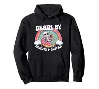 Death By Donuts And Coffee Skeleton Rainbow Halloween Art Pullover Hoodie