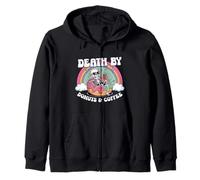Death By Donuts And Coffee Skeleton Rainbow Halloween Art Zip Hoodie