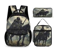 Death Dealer Viking On Horse Backpack with Lunch Bag And Pencil Case | 3Pcs Printed Backpack Set,Travel Daypack