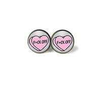 Death Devil Anti Valentine's Day Jewelry, Funny Valentines Day Gift for Her Earrings, Fuck Off, Rude Valentine Conversation Hearts Stud Earrings