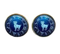 Death Devil Aries Zodiac Star Sign Glass Dome Round Cabochon Cuff Links Gift UK,Gift of Love