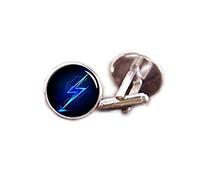 Death Devil Art Picture Cuff Links,Custom Gifts, Blue Lightning Bolt Cufflinks, Handmade Cuff Links for Dads Fathers, Custom Lightning Electrical Arc Cufflinks, Bolt The Dog,Gift of Love