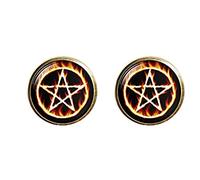 Death Devil Art Picture Cuff Links,Gift of Love,Gothic Flaming Pentagram Cuff Links