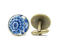 Death Devil Blue and White China Pottery Delftware Cufflinks with Bird Design Gift for him,Gift of Love
