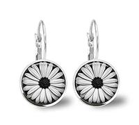 Death Devil Daisy Earrings Tile Earrings Daisy Earrings Flower Jewelry Flower Earrings Tile Jewelry Black and White Silver Earrings Silver Jewelry,Gift of Love