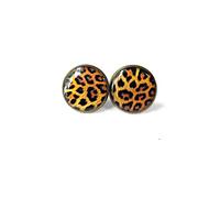 Death Devil Everyday Leopard Print Stud Earring, Brown and Gold Animal Print Cheetah Jewelry, Sexy Safari Neutral Colored Trendy Geometric Post Earrings