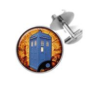 Death Devil Handmade Cuff Links,Cufflinks Blue Tardis British Steampunk Sepia Groomsmen Wedding Party Fathers Dads Men,Gift of Love