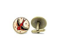 Death Devil Tattoo Cufflinks in Bronze/Silver Setting with Five Vintage Designs Gifts for him,Gift of Love