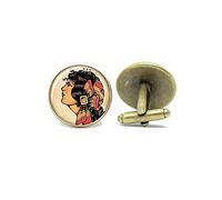 Death Devil Tattoo Cufflinks in Bronze/Silver Setting with Five Vintage Designs Gifts for him,Gift of Love
