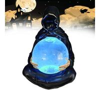Death God Crystal Ball,The Death Gods Crystal,Grim Reaper Statue with Flying Bats,Crystals Glowing Balls with Floating Bats for Hauntingly Magical Vibes (A-1)