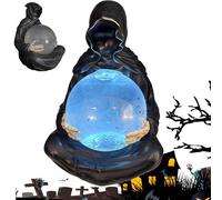 Death God Crystal Ball,The Death Gods Crystal,LED Light Grim Reaper Water Globe Halloween Decor, Crystals Glowing Balls with Floating Bats for Hauntingly Magical Vibes (A-1)