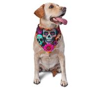 Death God Flower Skeleton Printed Graphic Pet Triangle Scarf For Dogs & Cats, Adjustable Cute Pet Bandana For & Photo Shoots