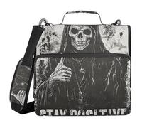 Death God Skull 1.5 Inch 3 Rings Organizer Binder with Handle and Removable Shoulder Strap Multiple Pockets School Supplies Organizer for School and Office