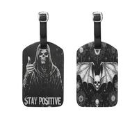 Death God Skull Evil Skull Black 2 Pcs Luggage Tags Cruise Essentials Handbag Tag Labels for suitcases