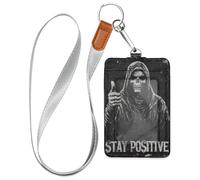 Death God Skull Leather Badge id Holders with Lanyard and 3-Card Capacity id Holder for Staffs Officers Students Doctors Employees