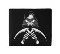 Death Grim Reaper Men Wallet Leather Bifold Wallets with Window Slim Minimalist Front Pocket