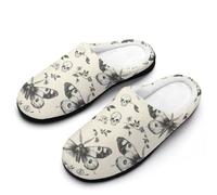 Death Head Moth Scary Black Flower Flannel Slippers For Men Memory Foam Soft Warm Home Shoes Print 13-14（46-47）
