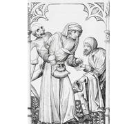 Death holds the arm of an usurer who is about to count a few coins for a poor borrower. The hideous skeleton seems to be waiting with a sneer until the usurer has delivered his gold. From L'Univers