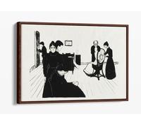 Death in the Sickroom (1896) by Edvard Munch Canvas Floater Frame Print Picture Art - Walnut Frame 24 inch wide x 16 inch high