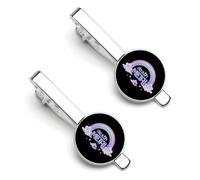 Death Metal Rainbow Tie Clip And Cufflinks Tacks Pin Cuff Links Ties Bar for Necktie 2 Set