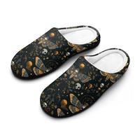Death Moth And Flower Print Men Slippers Funny House Shoes Cotton Slipper for Indoor Outdoor