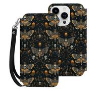 Death Moth And Flower Print Phone Case Compatible for iPhone 15 Pro Wallet Cases Protective Cover for Women Men