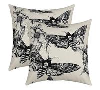 Death Moth Boho Square Cushion Covers Set of 2 Skull Decor Reversible Outdoor Throw Pillow Covers Cases for Halloween Decorations Throw Pillowcases for Sofa Couch Chair Decor 16 x 16-Inch
