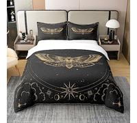 Death Moth Door 100% Cotton Duvet Cover Kids Sun Moon Bedding Set Skull Decor Rugs for Living Room Boho Exotic Halloween Decorations Gold Grey Bedding Set Cover Room DecorBedspread Cover Double Size