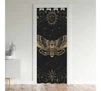Death Moth Door Curtain for Doorway Kids Sun Moon Room Curtain Skull Decor Rugs for Living Room Boho Exotic Halloween Decorations Gold Grey Room Curtain Cover DecorWindow Treatments 86x203cm