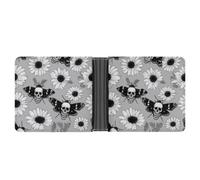 Death Moth Floral Print Men Bifold Wallet Cash Card Holder | Multi Compartment Coin Purse,Slim PU Leather Purse,Wallet for Shopping Travel Work