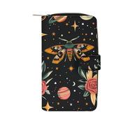 Death Moth Skull Heads Womens PU Leather Wallet Long Purse Clutch Organizer for Office Travel
