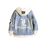 Death Note Hoodie Jacket Cosplay Yagami Light L·Lawliet Denim Jacket Anime Sweatshirt Costume Casual Sweatshirt for Men Women