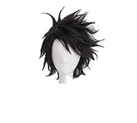 Death Note L L.Lawliet Cosplay Wig Short Black Shaggy Layered Heat Resistant Synthetic Hair Wig + Wig Cap
