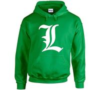 Death Note L, Printed, Hoody Irish Green/White XL
