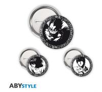 ABYstyle - Pack of 3 DEATH NOTE Light, L & Ryuk Badges - Official Product - Diameter 5 cm & 3.2 cm - Soft Touch Touch