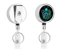 Death Octopus Skull Funny Retractable ID Badge Holder Reel with Clip Key Ring for Nurse Name Card Keychain