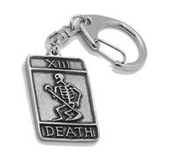 Death Rebirth Tarot Card Pushgate Keyring in a Grey Burlap Pouch