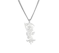 Death Scythe Rose Pendant Necklace Gothic Glamour Medieval Renaissance Personalized Choker Elegant Jewelry, 20.8*51 mm, Stainless Steel, No Gemstone