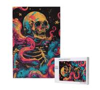 Death Skeleton Astronaut Octopus Space Colorful Personalised 1000 Piece Wooden Jigsaw Puzzle For Adults, Custom Portrait Picture