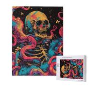 Death Skeleton Astronaut Octopus Space Colorful Personalised 500 Piece Wooden Jigsaw Puzzle For Adults, Custom Portrait Picture